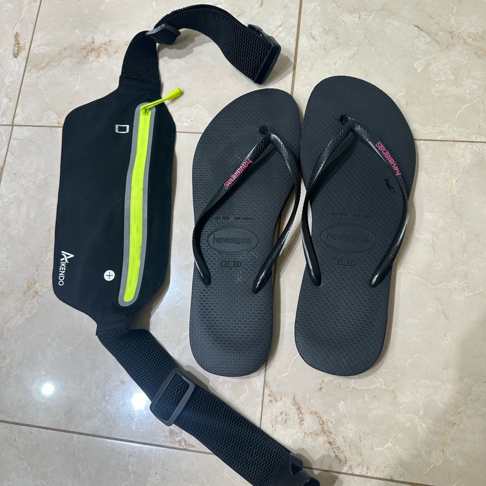 Havaianas Black Flip Flops with Neon Accent Belt